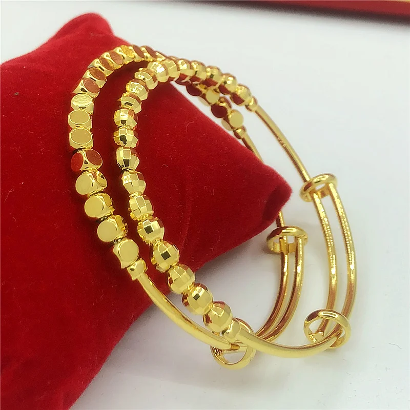 

Korean Style Plated 100% 24K Real Gold 18K Bracelet Female Pure Gold Bracelet Simple Plated Gold Lucky Beads Push-Pull Women Ban