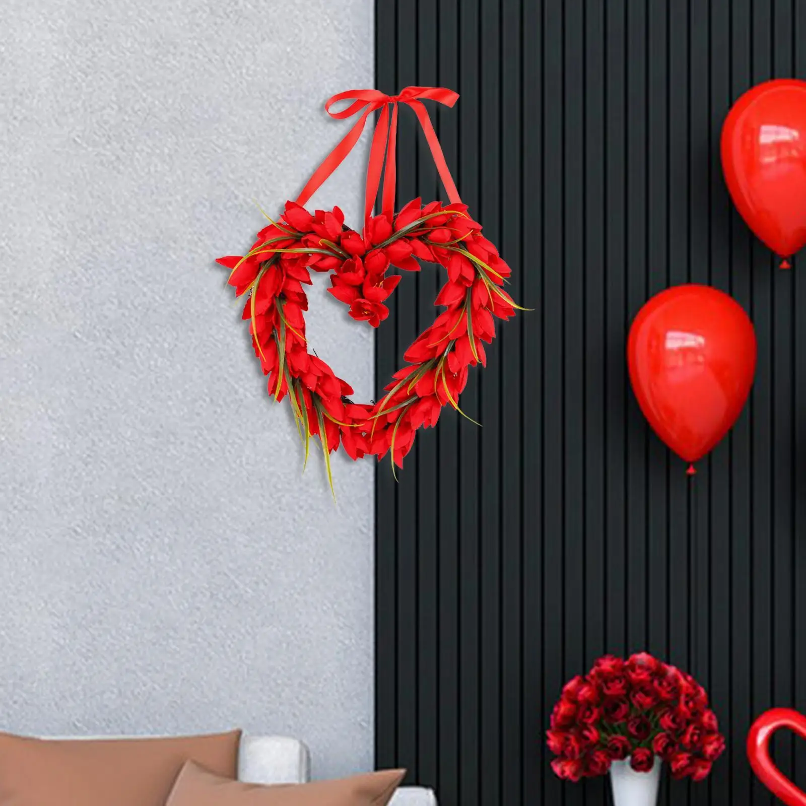 Valentine Wreath Red Tulip Hanging Decoration Handmade Lifelike Floral Wreath for Fireplaces, Walls Decor Lightweight Versatile
Valentine Wreath Red Tulip Hanging Decoration Handmade Lifelike Floral Wreath for Fireplaces, Walls Decor Lightweight Versatile