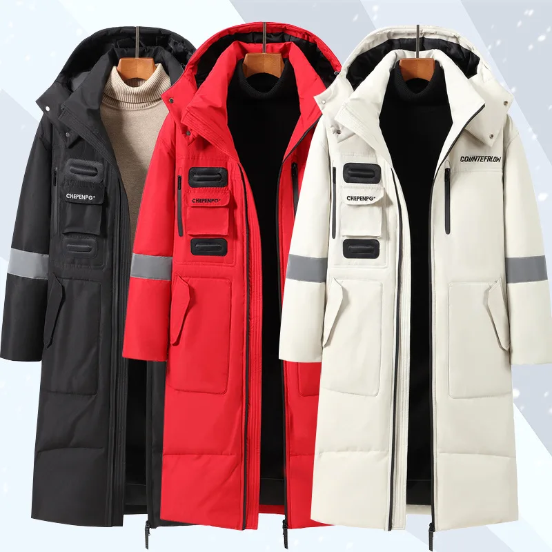 

-30° Men's Winter Warm Jacket Hood Feathers Puffer White Duck Down Jacket Male Long Parka Coat Casual Top