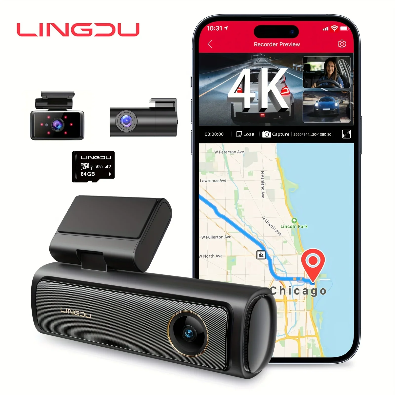 AM100 High-resolution 5GHz Dual-channel WiFi Dash Cam with 4K Front and Rear Camera, 64GB SD Card, Voice Control, G-sensor, and
AM100 High-resolution 5GHz Dual-channel WiFi Dash Cam with 4K Front and Rear Camera, 64GB SD Card, Voice Control, G-sensor, and