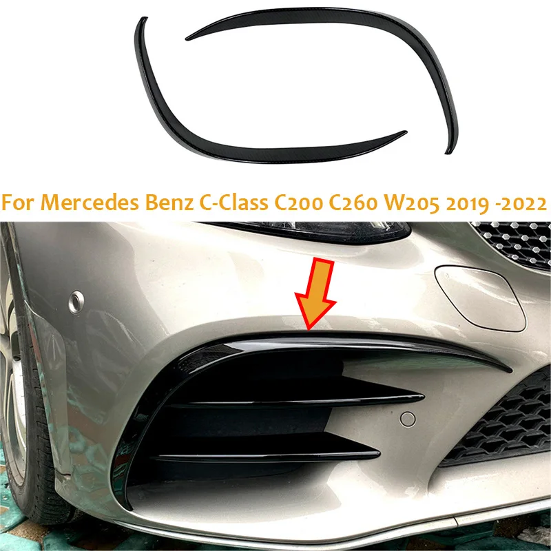 

GLOSS Car Front Bumper Spoiler Fog Lamps Trim Cover Air Knife Splitter sticker For Mercedes Benz C-Class C200 C260 W205 2019-22