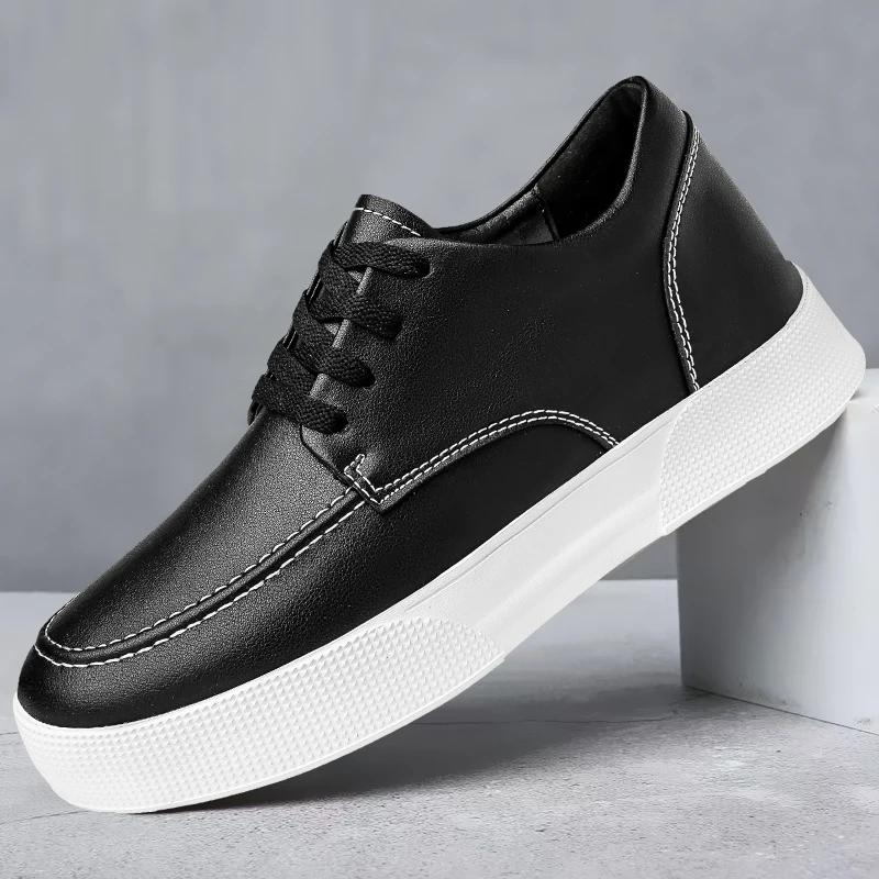 

Men Genuine Leather Shoes lace up fashion Designer Leisure Flats Skateboard Shoes Cow Leather Youth black white Sneakers