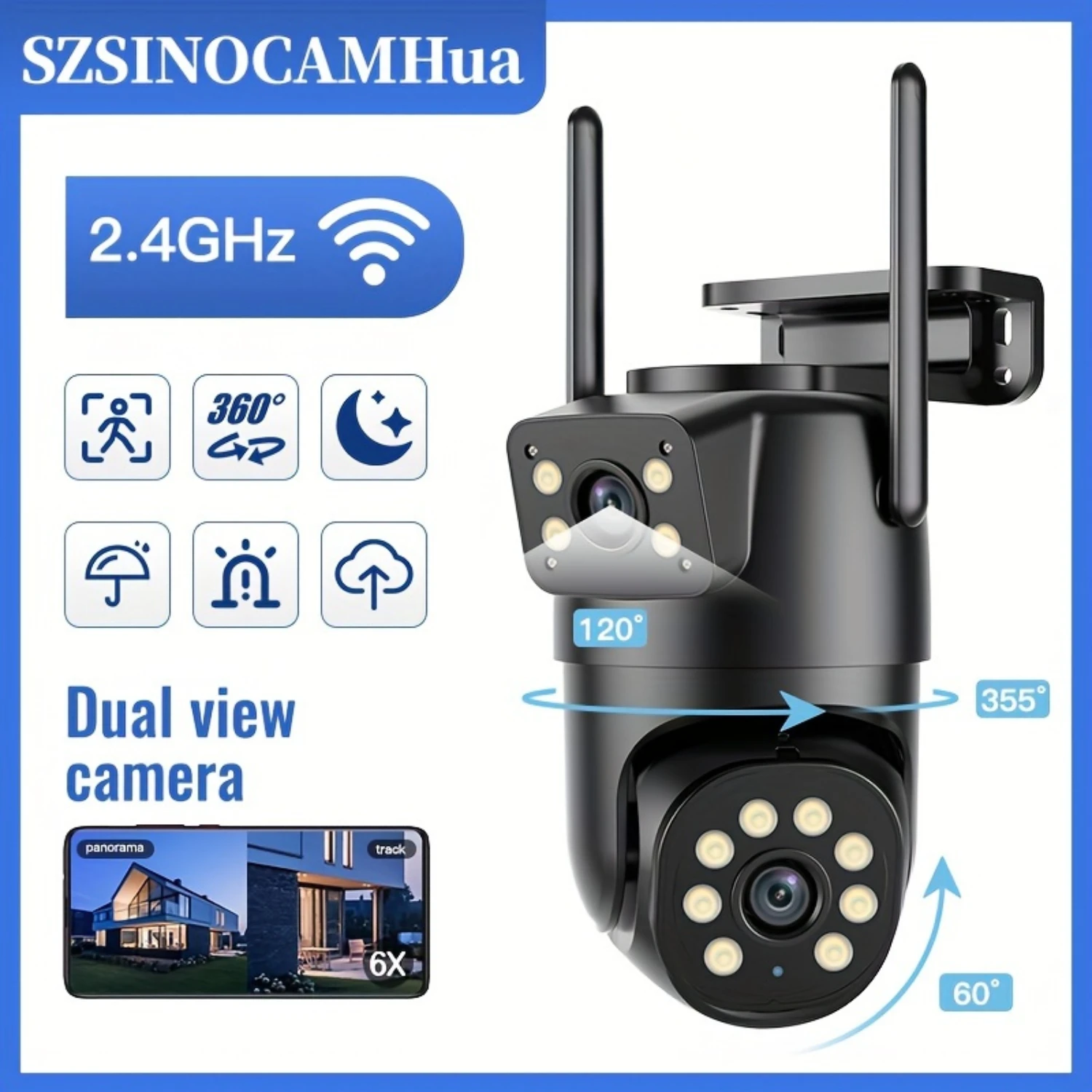 Dual Lens Linkage, 6MP PTZ Security Camera Outdoor, Wireless Camera,360° View,Auto Tracking,Human Detection,Light Alarm,Color N
Dual Lens Linkage, 6MP PTZ Security Camera Outdoor, Wireless Camera,360° View,Auto Tracking,Human Detection,Light Alarm,Color N
