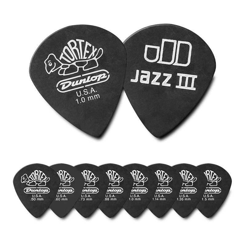 

Dunlop Guitar Picks Tortex Pitch Black Jazz III Pick Plectrum Mediator 0.5/0.6/0.73/0.88/1.0/1.14/1.35/1.5 mm Guitar Accessories