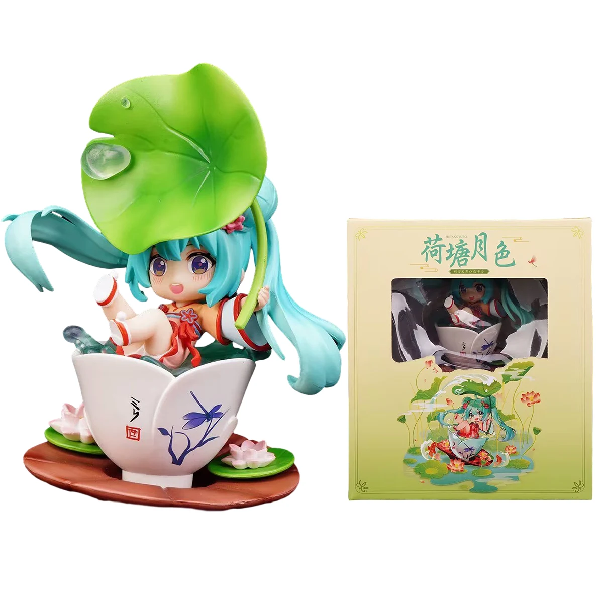 

12cm Anime Hatsune Miku Lotus Pond Moonlight Q Version Kawaii Girl Action Figure PVC Collection Model Doll Ornaments Toys Gifts