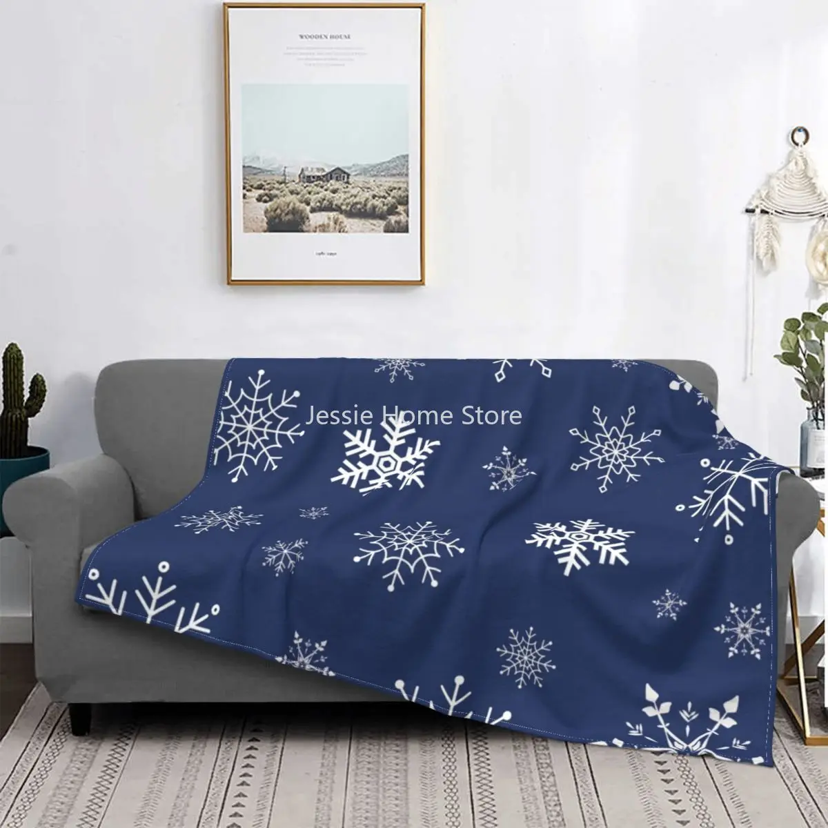 

Snowflake Winter Christmas Holiday Snow Blankets Flannel Spring Autumn Portable Soft Throw Blanket for Bed Travel Bedspread