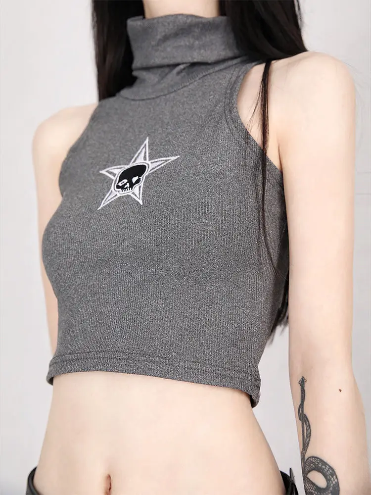 American hot girl subculture skull pile collar vest for women summer niche design small high collar short sleeveless hip hop top
American hot girl subculture skull pile collar vest for women summer niche design small high collar short sleeveless hip hop top