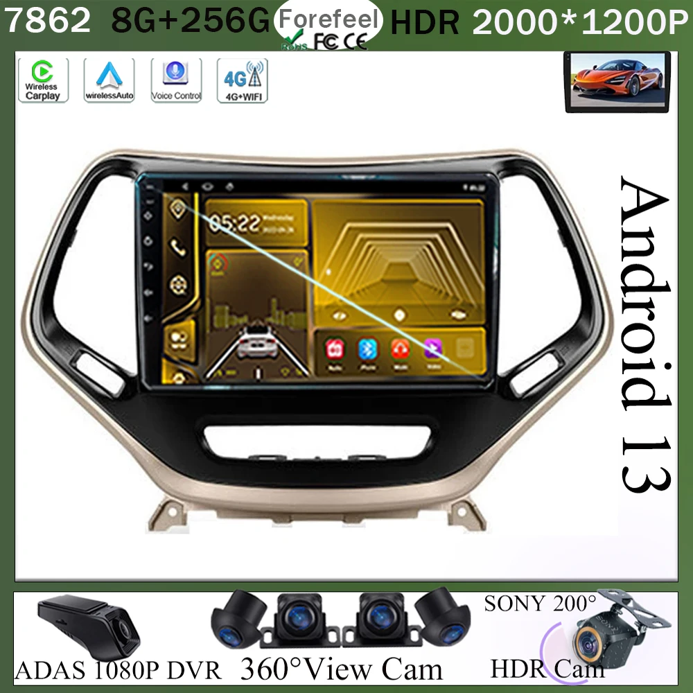 

Car Android For Jeep Cherokee 5 KL 2014 - 2018 Auto Radio Stereo Head Unit Multimedia Player GPS Navigation NO 2DIN DVD WIFI BT
