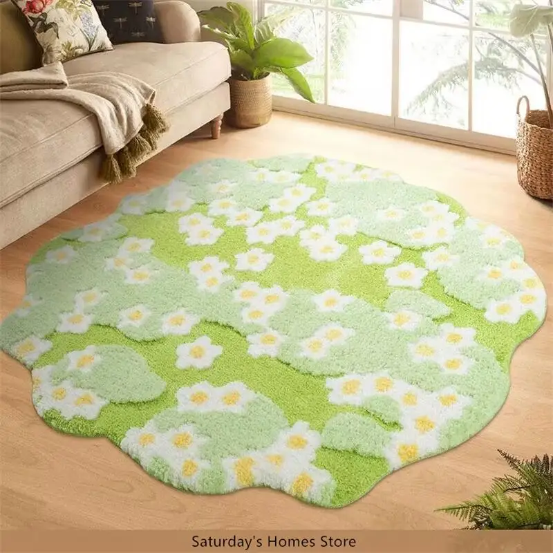 

Special-shaped Flower Tufting Rug Carpet Soft Fluffy Tufted Doormat Sofa Area Rug Foot Pad Silicone Anti-skid Back Door Mat