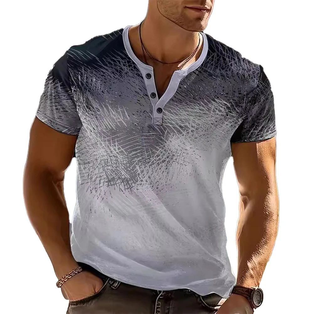

New Stylish Comfy T Shirt T Shirt Slight Stretch Summer Brand New Button Top Casual Vacation Daily Holiday Male
