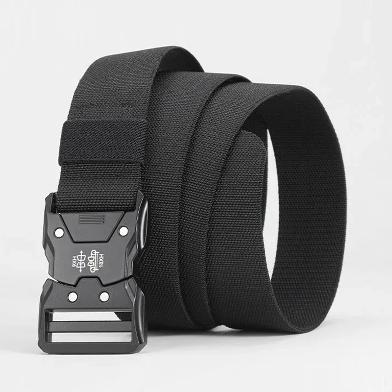 

New Belt For Men Unisex Elastic Hard Metal Buckle Quick Release Tough Stretch Nylon Military Tactical Belt Casual Waistband 2024