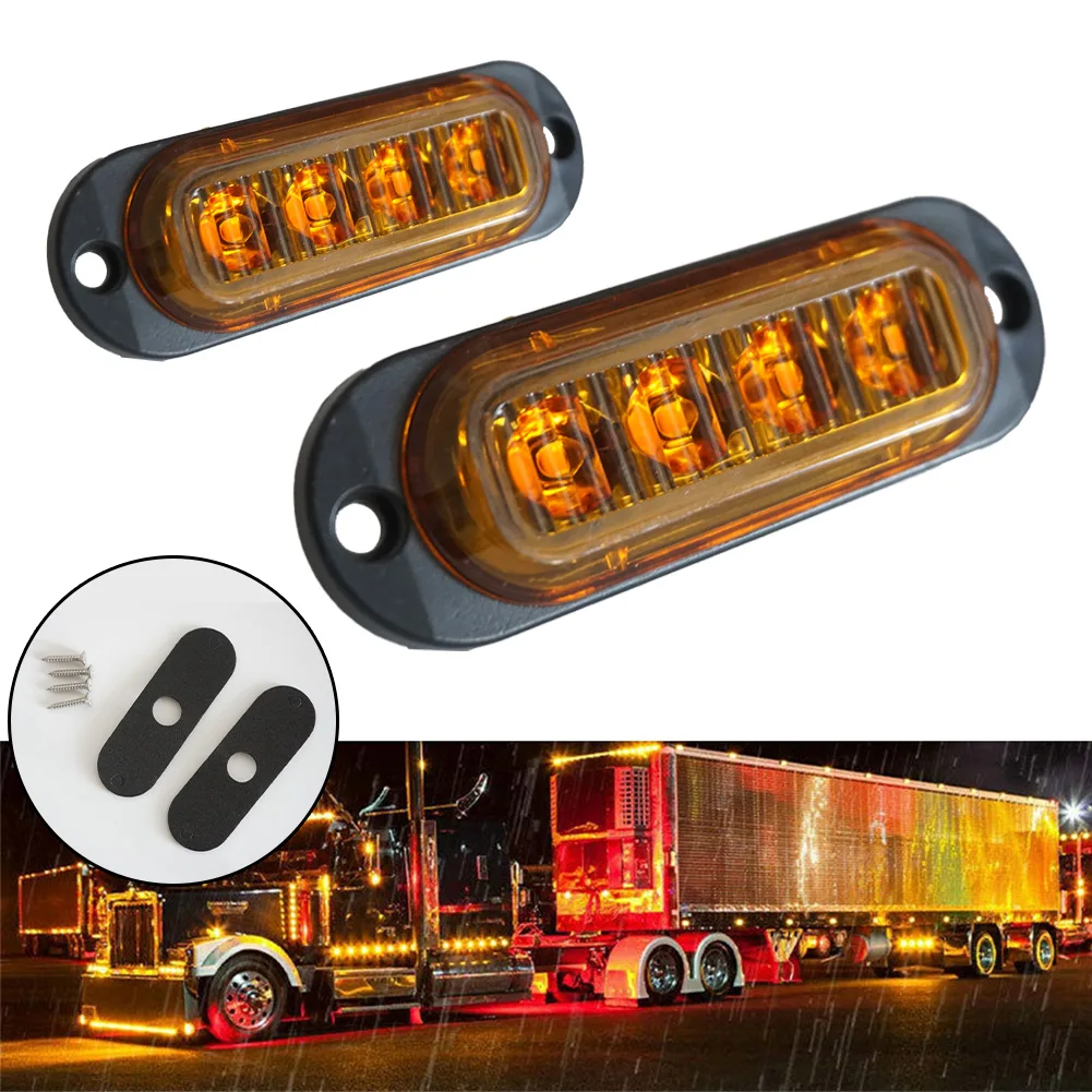 

2pcs Yellow 4 LED Side Marker Clearance Light Orange Lamp Indicator 12V-24V For Truck Trailer Caravans RV Lorry Boat