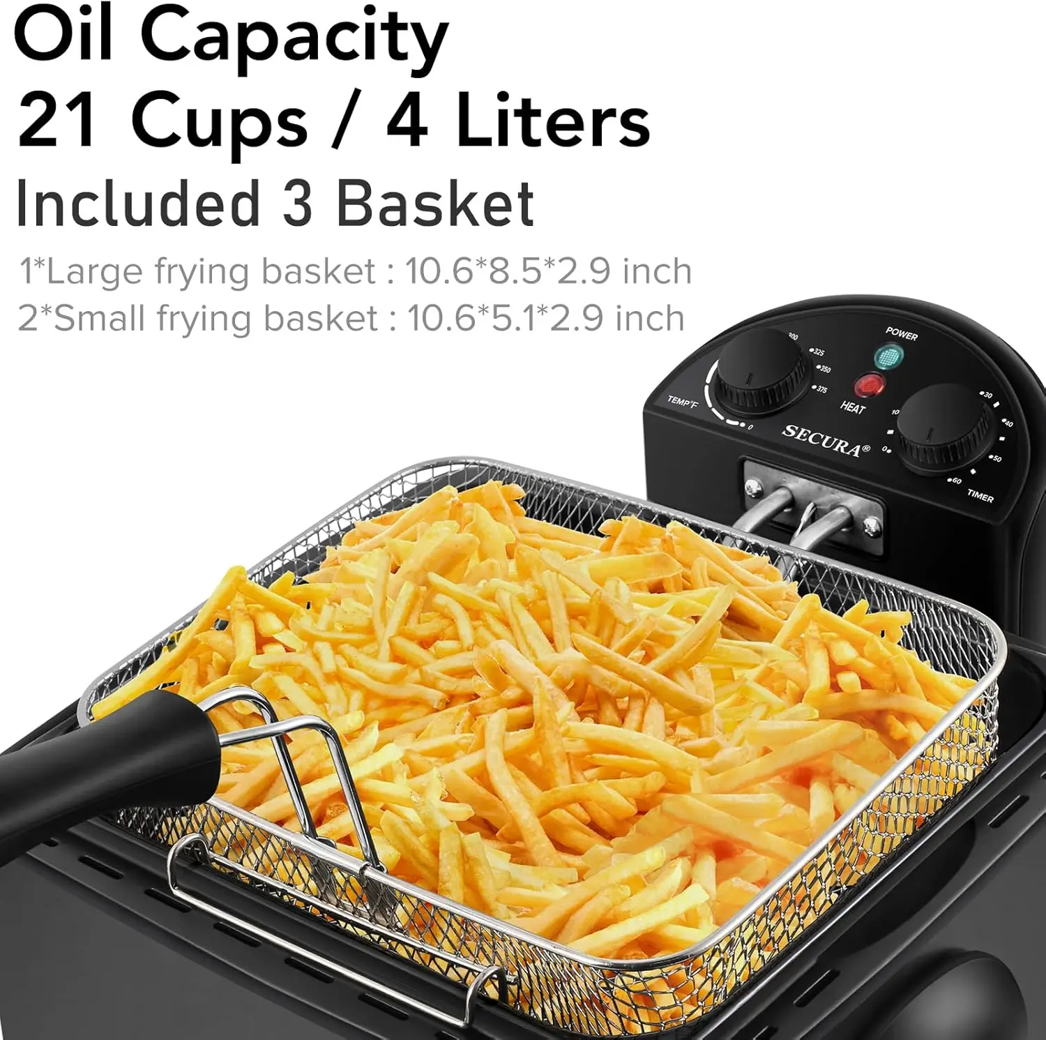 1700-Watt Stainless-Steel Triple Basket Electric Deep Fryer with Timer Free Extra Odor Filter, 4L/17-Cup, Black 3 Mallzona Sc14d17d973e14f418f063ac54cfc99d7m 1700-Watt Stainless-Steel Triple Basket Electric Deep Fryer with Timer Free Extra Odor Filter, 4L/17-Cup, Black Mallzona