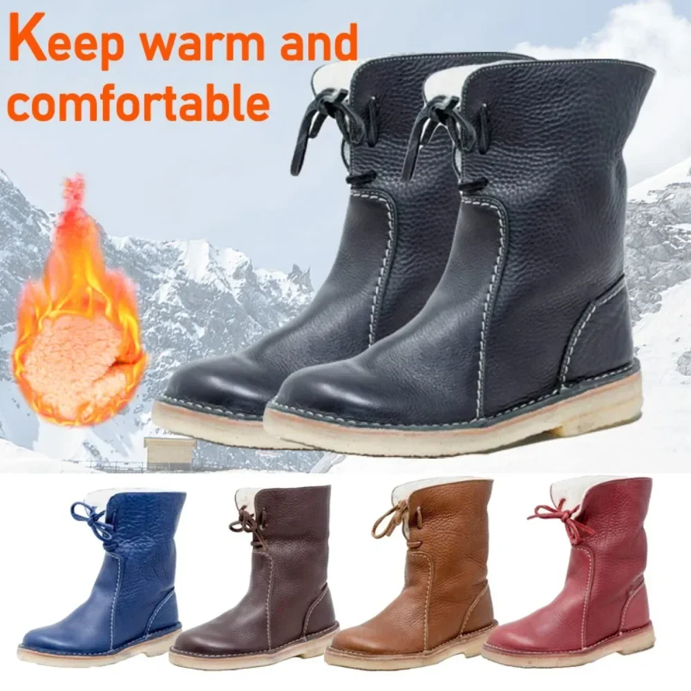 Vintage PU Leather Strappy Snow Boots Mid-calf Women's Boots Winter Boots Cotton Warm Round Head Flat Boots
Vintage PU Leather Strappy Snow Boots Mid-calf Women's Boots Winter Boots Cotton Warm Round Head Flat Boots