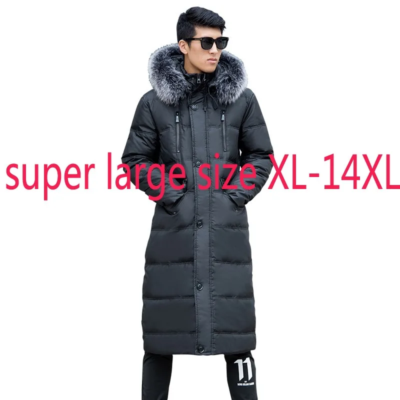 

New High Quality Men Fox Fur Collar Coat Extra Large Thicker X-long White Duck Down Casual Jacket Plus Size M-11XL12XL 13XL 14XL