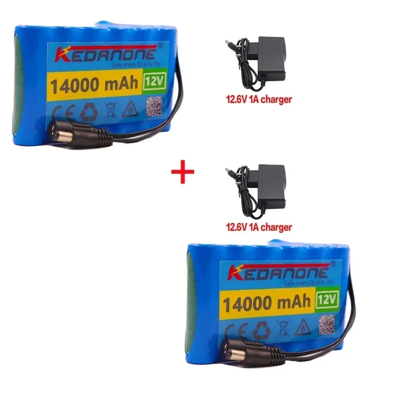 

18650 12V 14000mah battery Rechargeable Lithium Ion battery pack capacity DC 12.6v 14Ah CCTV Cam Monitor +2 charger