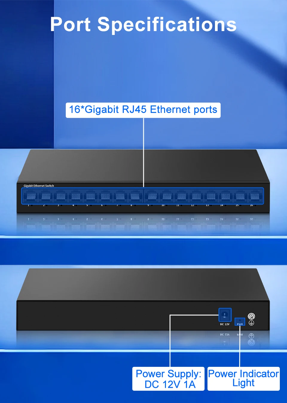 Sc154eda243fe4492b8d6296766a1d91bV HORACO 16 Port Gigabit Network Switch Unmanaged 1000M Switch Desktop Plug and Play Fanless Homelab Ethernet Switch