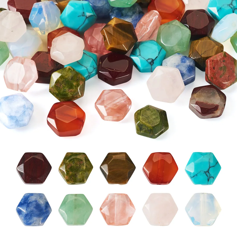 

40Pcs Mixed Faceted Hexagon Natural & Synthetic Mixed Stone Beads Loose Gem Beads Set for Beads Bracelet Jewelry Making DIY