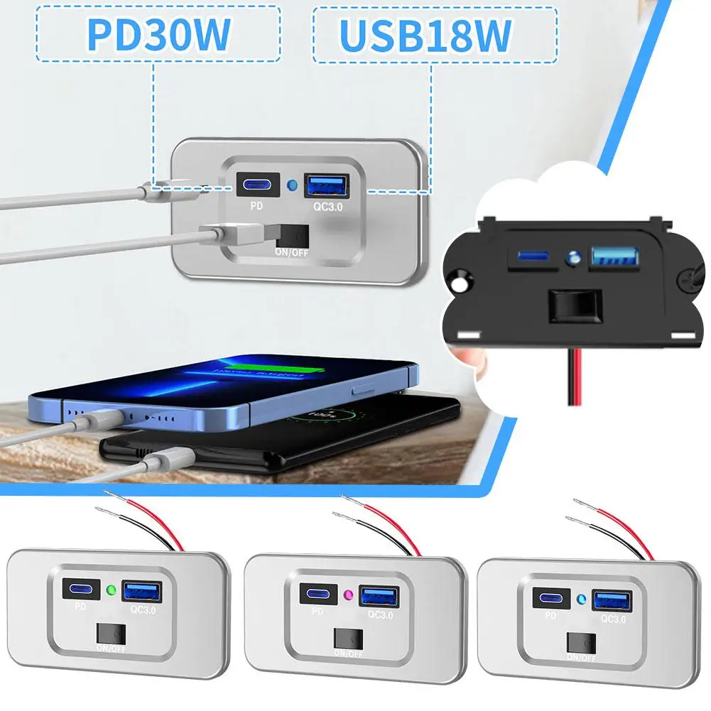 

Автомобильное зарядное устройство для автобуса адаптер 12 В/24 В Usb панель питания Тип C Быстрая зарядка двойные Pd Usb быстрая зарядка шина с 3. T8m3