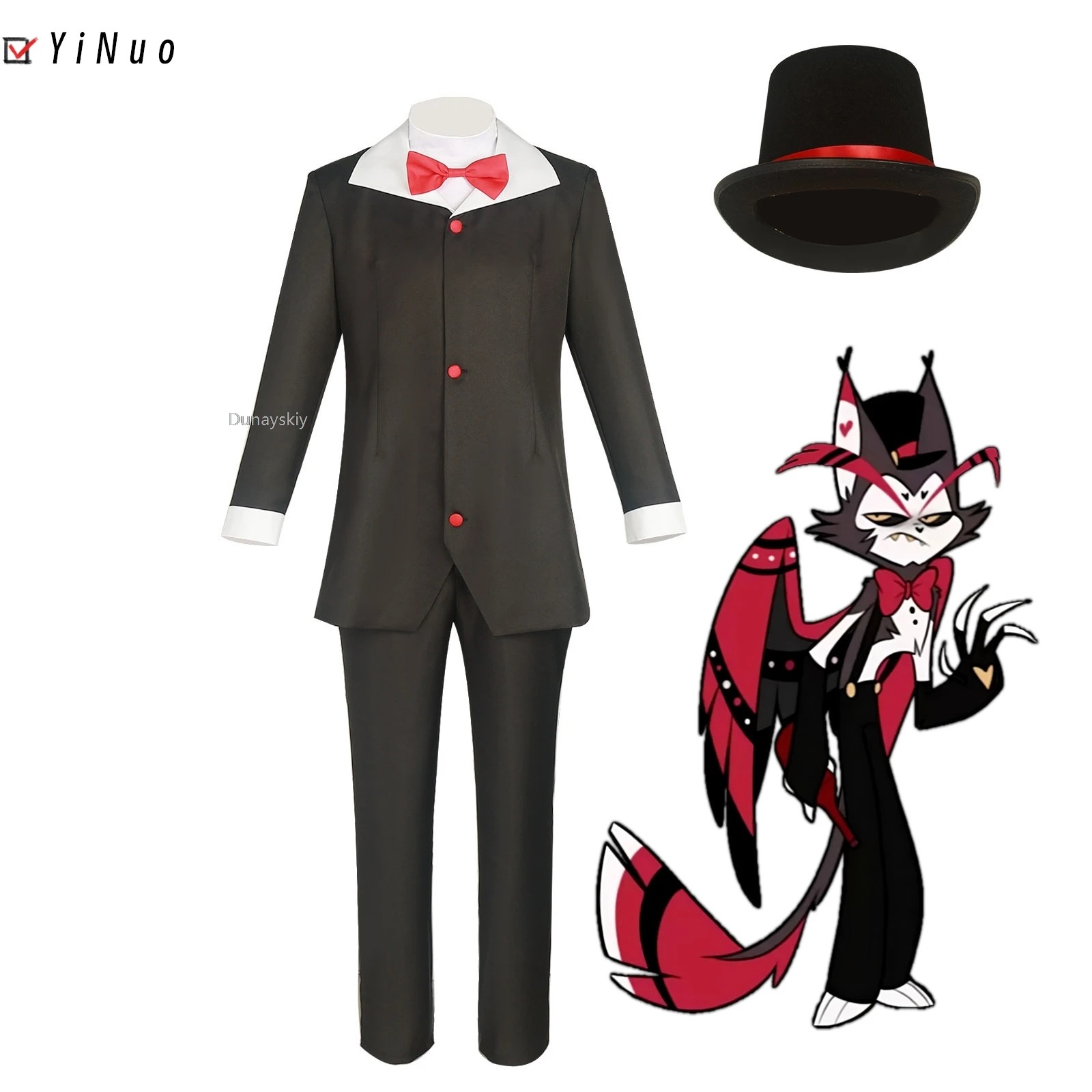 

Костюм для косплея хазбин, униформа для косплея гостиницы, костюм хазбина из черной куртки и брюк, костюм для Хэллоуина с галстуком-бабочкой