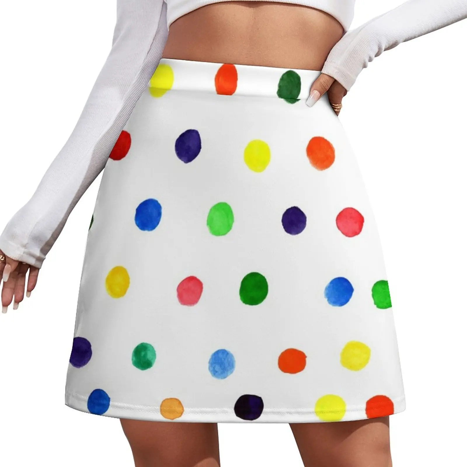 

seamless pattern with bright watercolor circles shapes. hand painted brush strokes. Background dots polka design Mini Skirt