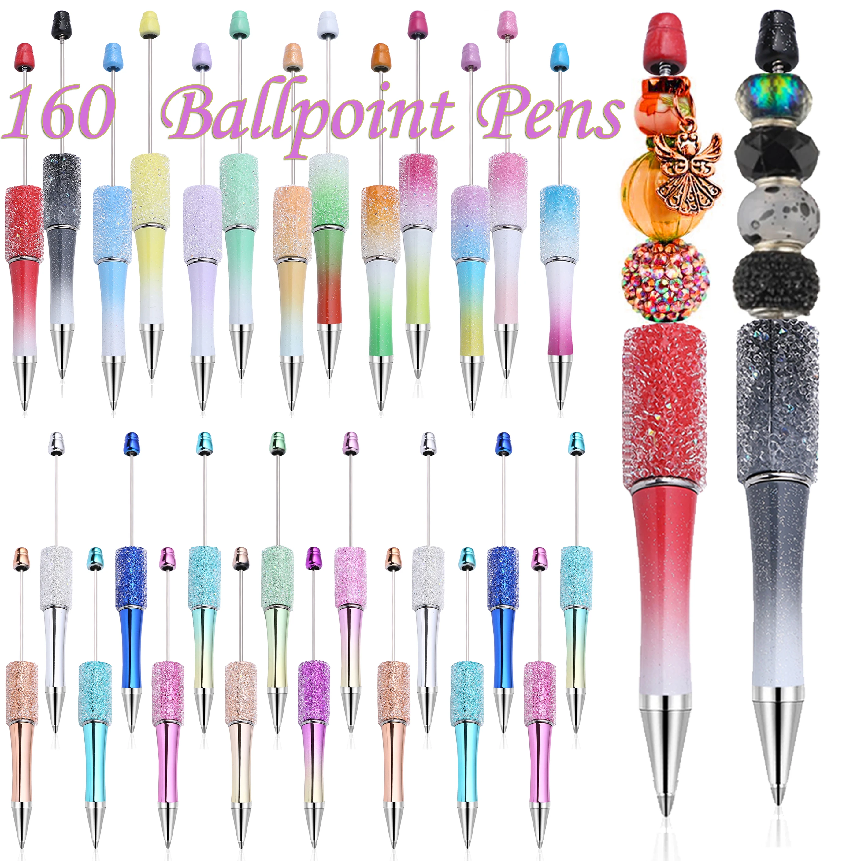 

160Pcs Creative Glitter Diamond Pen DIY Beaded Pen Wholesale Handmade BeadablePen Ball Pens Student School Office Gift