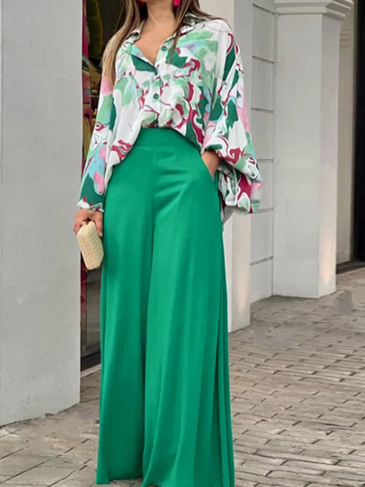 Summer Womens Two Piece Sets Elegant Long Puff Sleeve Shirt Wide Leg Pants Female Suits 2022 Print Loose Casual Trouser Suit
Summer Womens Two Piece Sets Elegant Long Puff Sleeve Shirt Wide Leg Pants Female Suits 2022 Print Loose Casual Trouser Suit
