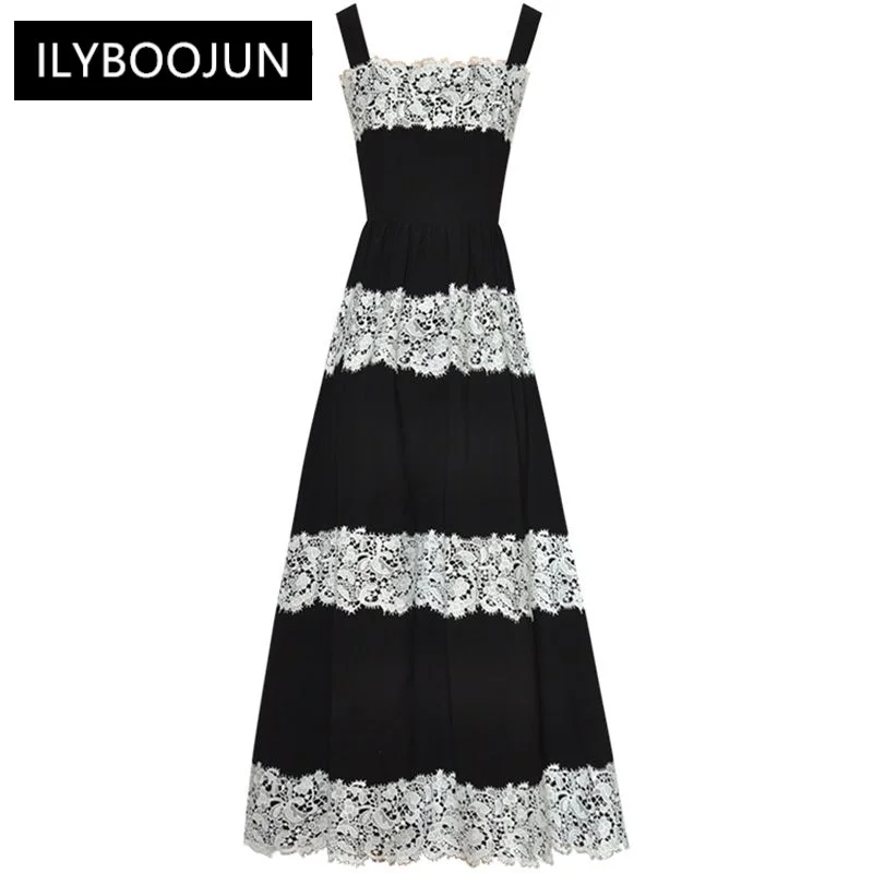 Summer Fashion Designer Black Elegant Sling Dress Women Square Collar Backless High Waist Lace Spliced Slim Long Dresses
Summer Fashion Designer Black Elegant Sling Dress Women Square Collar Backless High Waist Lace Spliced Slim Long Dresses