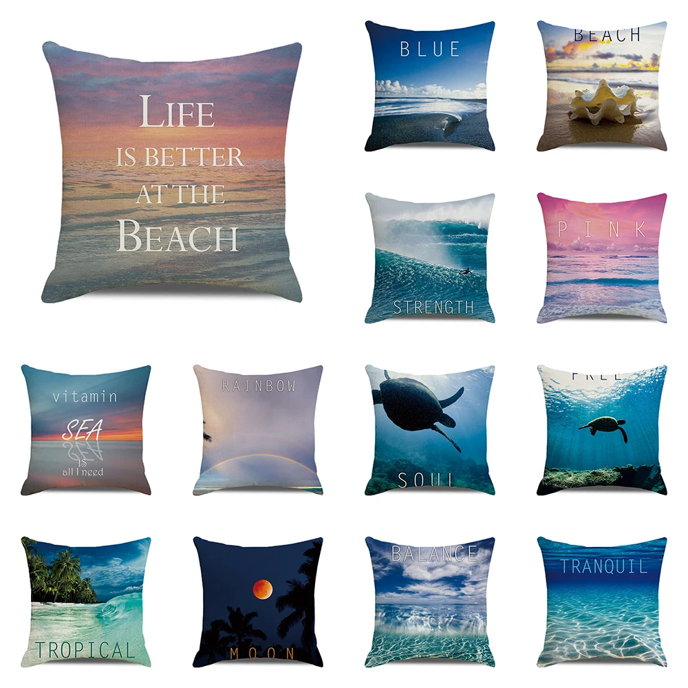 

Beach Coconut Grove Sunset Scenery Print Pattern Cushion Cover Home Living Room Sofa Decoration Square Pillow