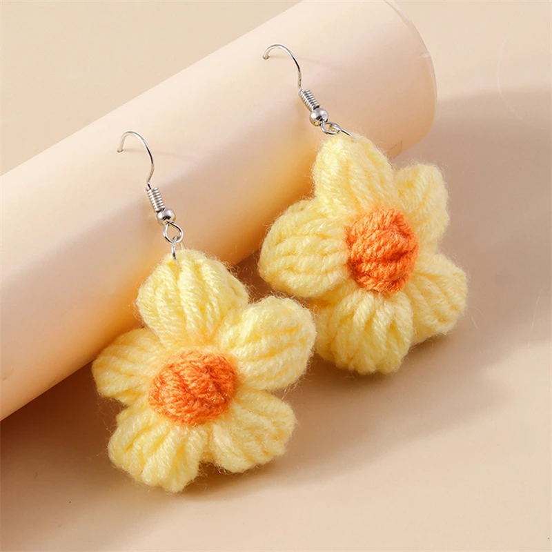 Handmade Flower Drop Earrings - Colorful Knitted Dangle Hooks for Women 8 Sc16114c49f504e249cfb8c608ad95681P
