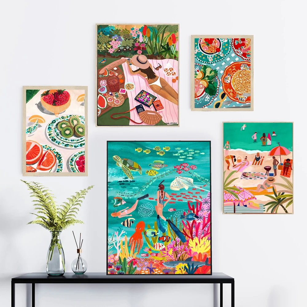 

Deep Sea Scenery Wall Art Canvas Painting Swiming Beach Poster And Print Food Fruit Pictures For Bedroom Kitchen Home Decoration