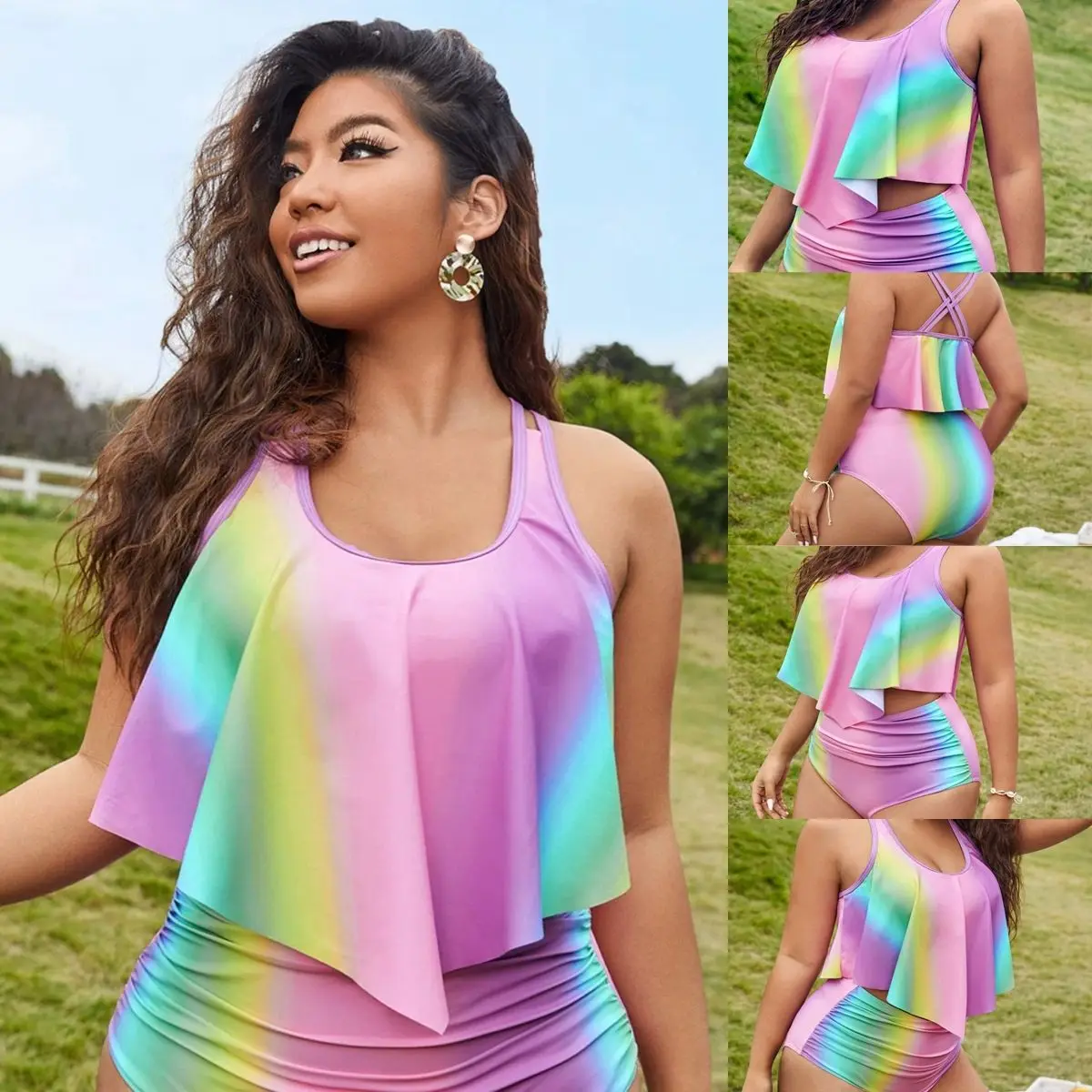 Size Sexy Back High Waist Colorful Gradient Front Ruffle Up One Piece Swimsuit bikini set swimwear female two-piece separates
Size Sexy Back High Waist Colorful Gradient Front Ruffle Up One Piece Swimsuit bikini set swimwear female two-piece separates