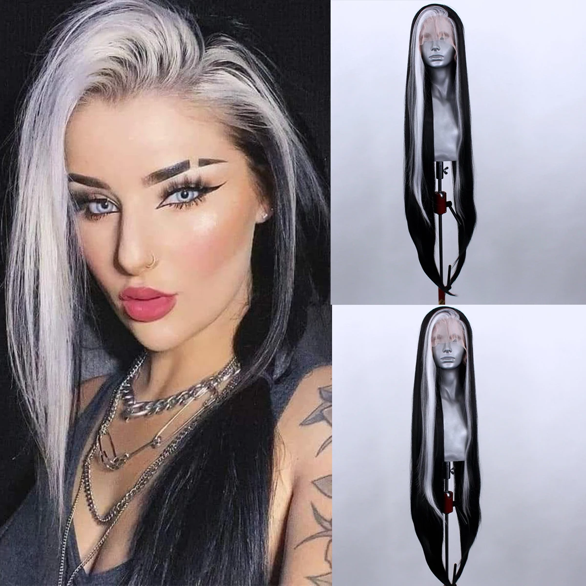 White Highlight Black Lace Front Wigs Synthetic for Women Long Straight Wigs High Temperature Fiber Cosplay
White Highlight Black Lace Front Wigs Synthetic for Women Long Straight Wigs High Temperature Fiber Cosplay