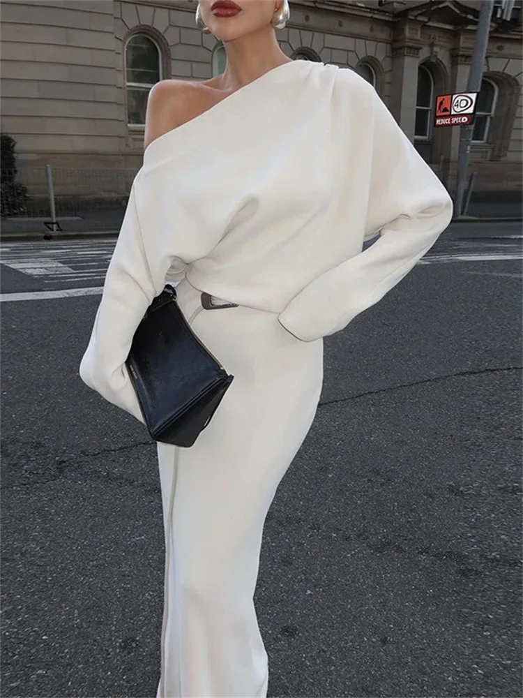 

Женское длинное платье с открытыми плечами, свободное элегантное приталенное винтажное уличное Платье макси с высокой талией, осень 2024
