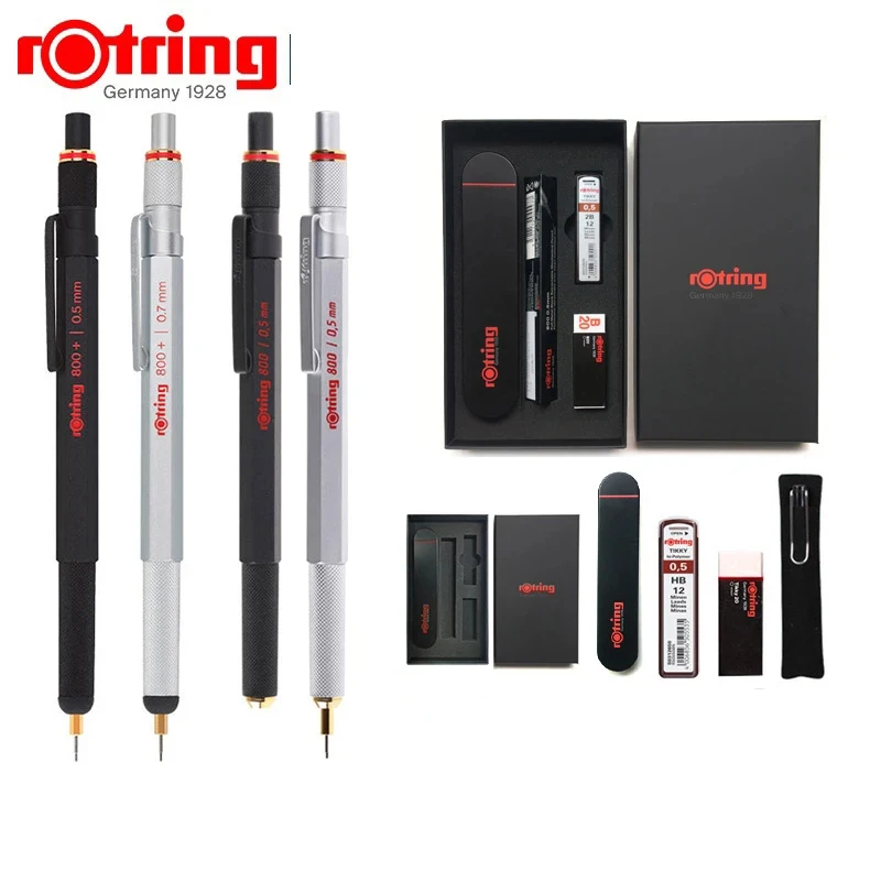 

Germany ROtring 800 Mechanical Pencil Retractable Black Silver Automatic Metal Hexagon Holder Pen for Graphics Design Drawing