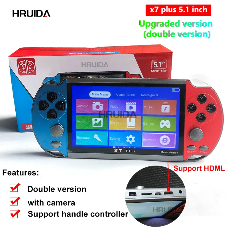 X7 Plus Portable Retro Handheld Game Console 5.1 inch LCD Color 8GB Double Rocker Video Game Player Built-in 10000+ Games
X7 Plus Portable Retro Handheld Game Console 5.1 inch LCD Color 8GB Double Rocker Video Game Player Built-in 10000+ Games