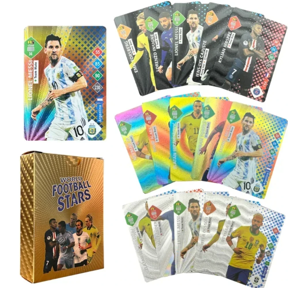 

Football Card Box 27-55PCS C Ronaldo Lionel Messi All Star Colourful Limited Signature Collection Black Silver Gold Trading Card