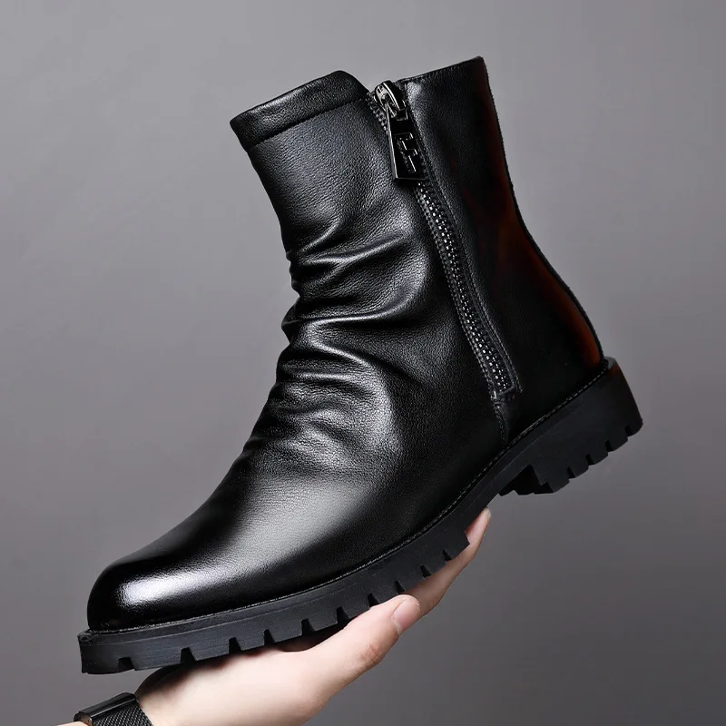 

mens fashion chelsea boots black stylish original leather shoes cowboy autumn winter boot handsome high motorcycle botas hombre