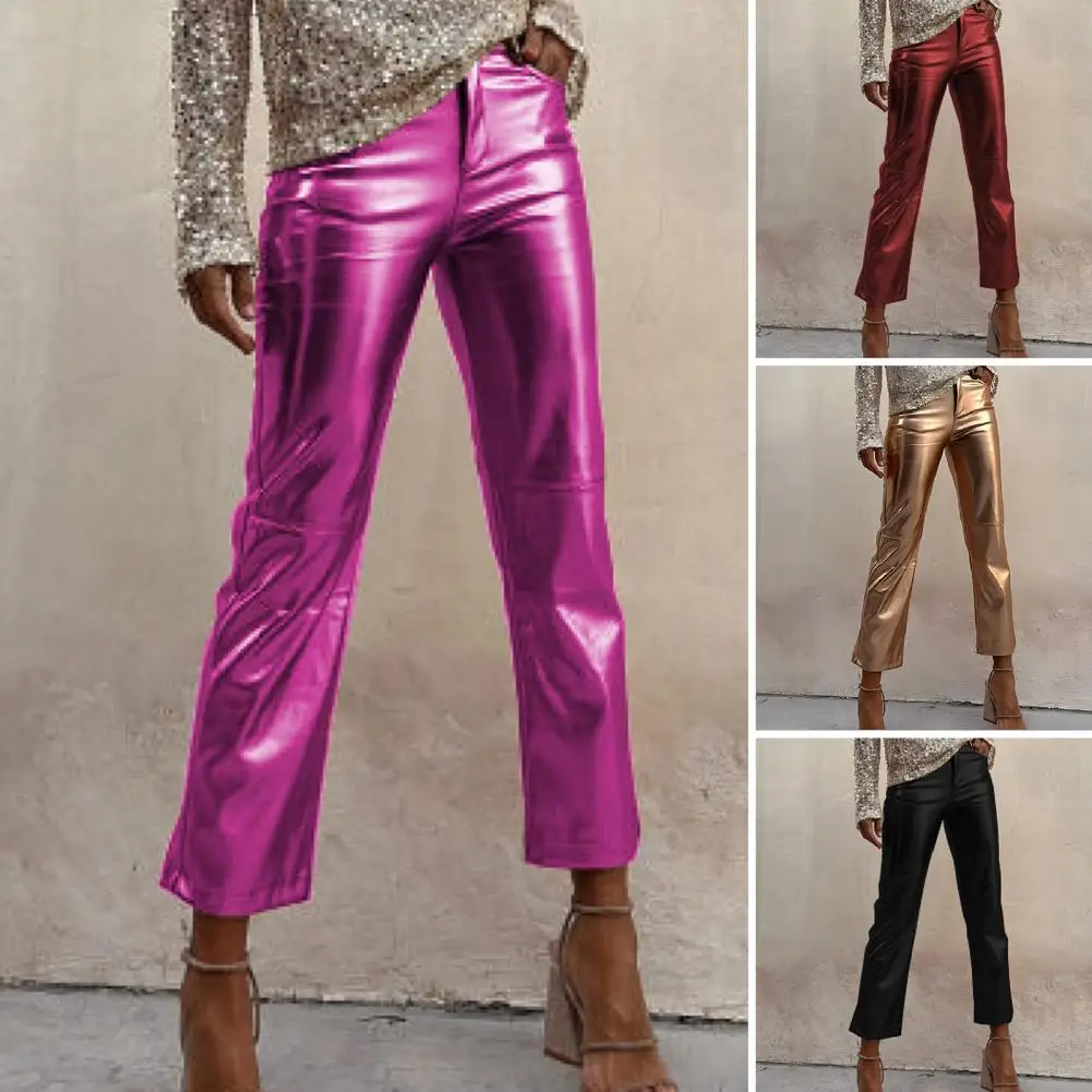 

Women Zippered Pants Stylish Women's Slim Fit Faux Leather Pants with Mid Waist Zipper Closure Breathable Soft Material for Club