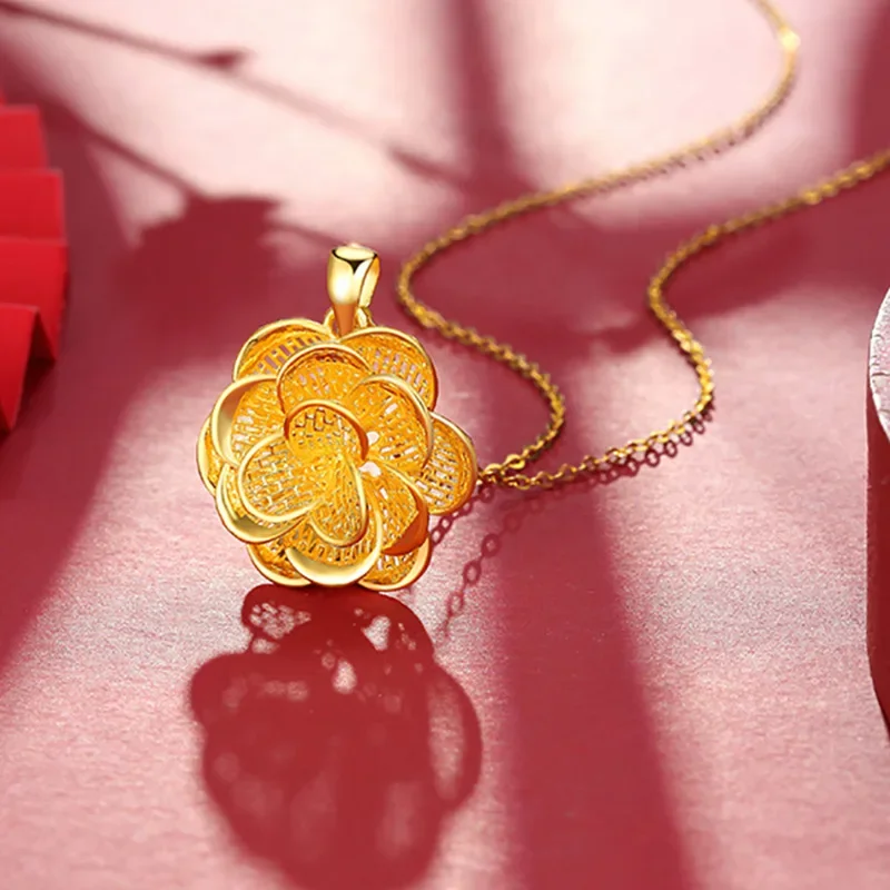 Real 24k 999 Yellow Gold Color Gold Hollow Floral Silk Peony Pendant Necklace Ladies Necklace Fashion Luxury Fine Jewelry Gifts
Real 24k 999 Yellow Gold Color Gold Hollow Floral Silk Peony Pendant Necklace Ladies Necklace Fashion Luxury Fine Jewelry Gifts
