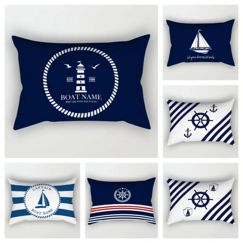 

Blue Nautical Decoration Compass Sailing Lumbar Pillow Cover 30*50 Sofa Cushion Cover 40*60 Home Decoration Customizable