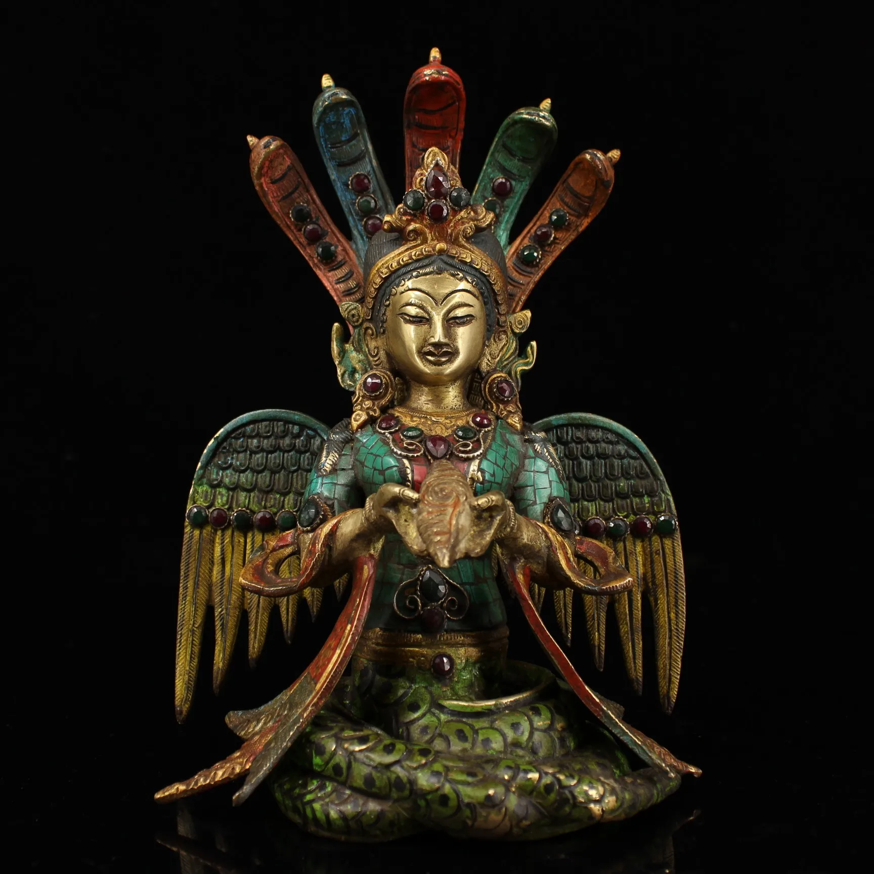 9"Tibetan Temple Collection Old Bronze Outline in gold Painted Mosaic Gem Nagarjuna five-headed Snake mother Shiva Nagarjuna
9"Tibetan Temple Collection Old Bronze Outline in gold Painted Mosaic Gem Nagarjuna five-headed Snake mother Shiva Nagarjuna