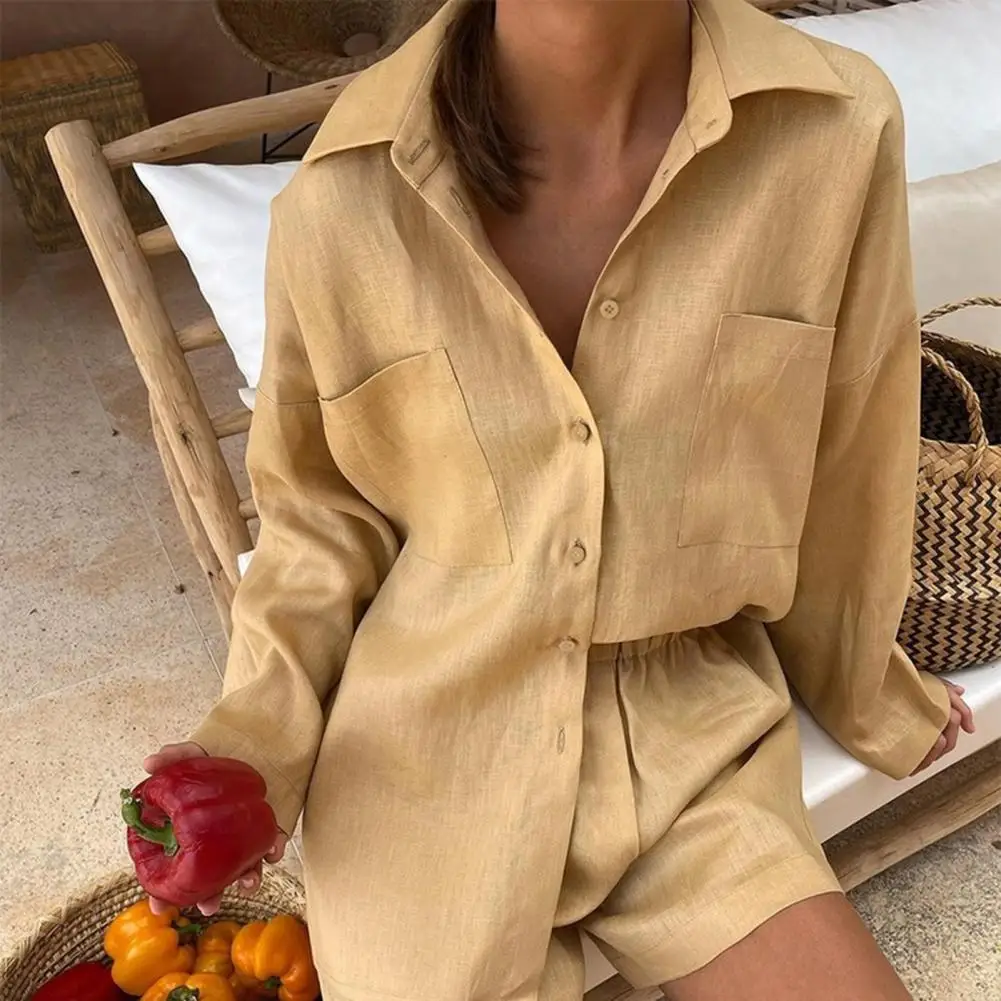 2Pcs/Set Harajuku Lapel Long Sleeve Pockets High Waist Elastic Waistband Women Outfit Solid Color Shirt Wide Leg Shorts Set
2Pcs/Set Harajuku Lapel Long Sleeve Pockets High Waist Elastic Waistband Women Outfit Solid Color Shirt Wide Leg Shorts Set