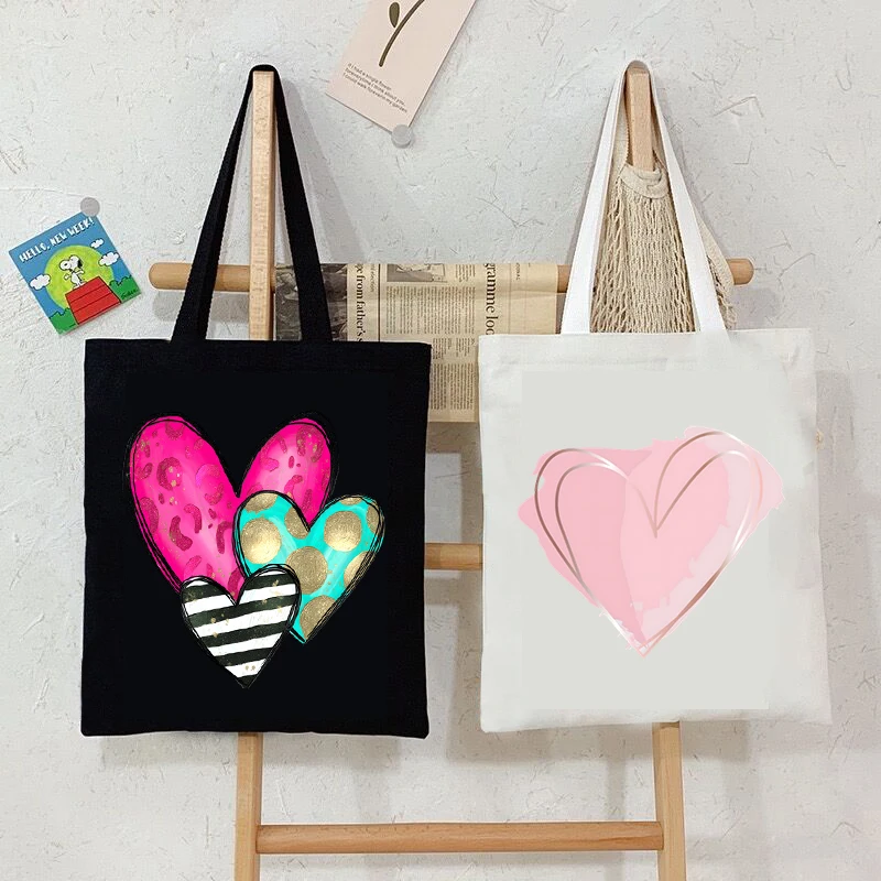 

Korea Ulzzang Ins Heart Shoulder Bag Women Harajuku Art Vintage Canvas Tote Bag Large Capacity Casual Shopper Bags Teen Handbag