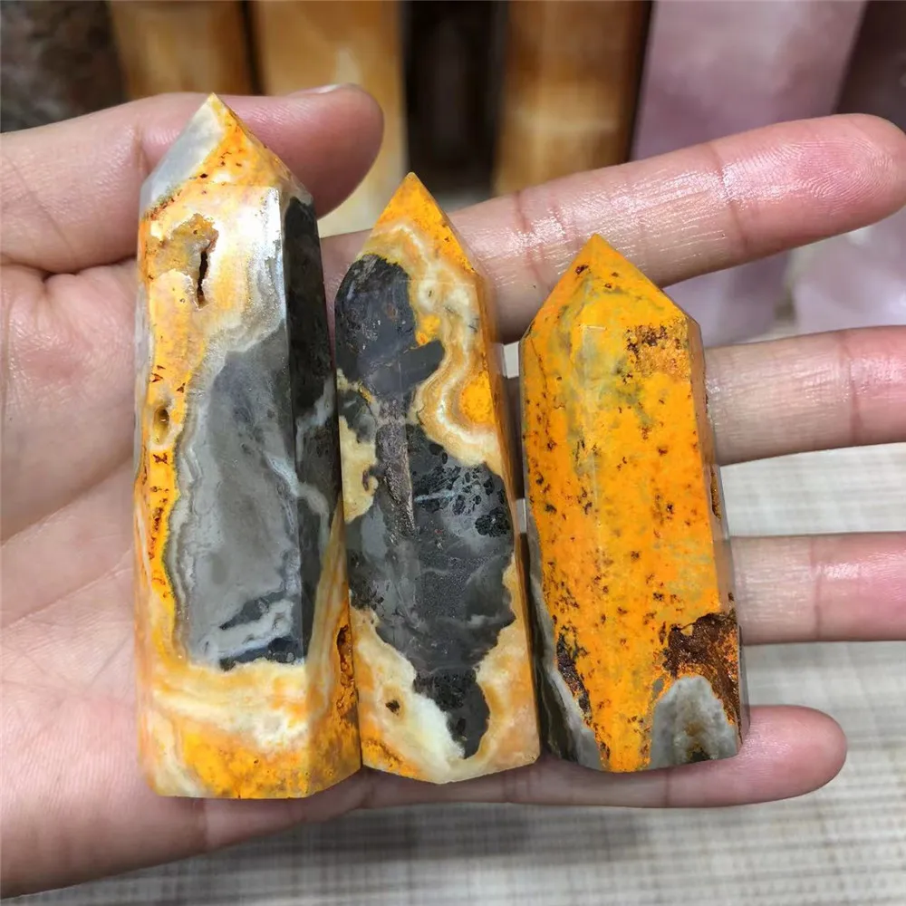 

High Quality Crystals Wand Healing Stones Fengshui Crystal Tower Natural Yellow Bumble Bee Jasper Points