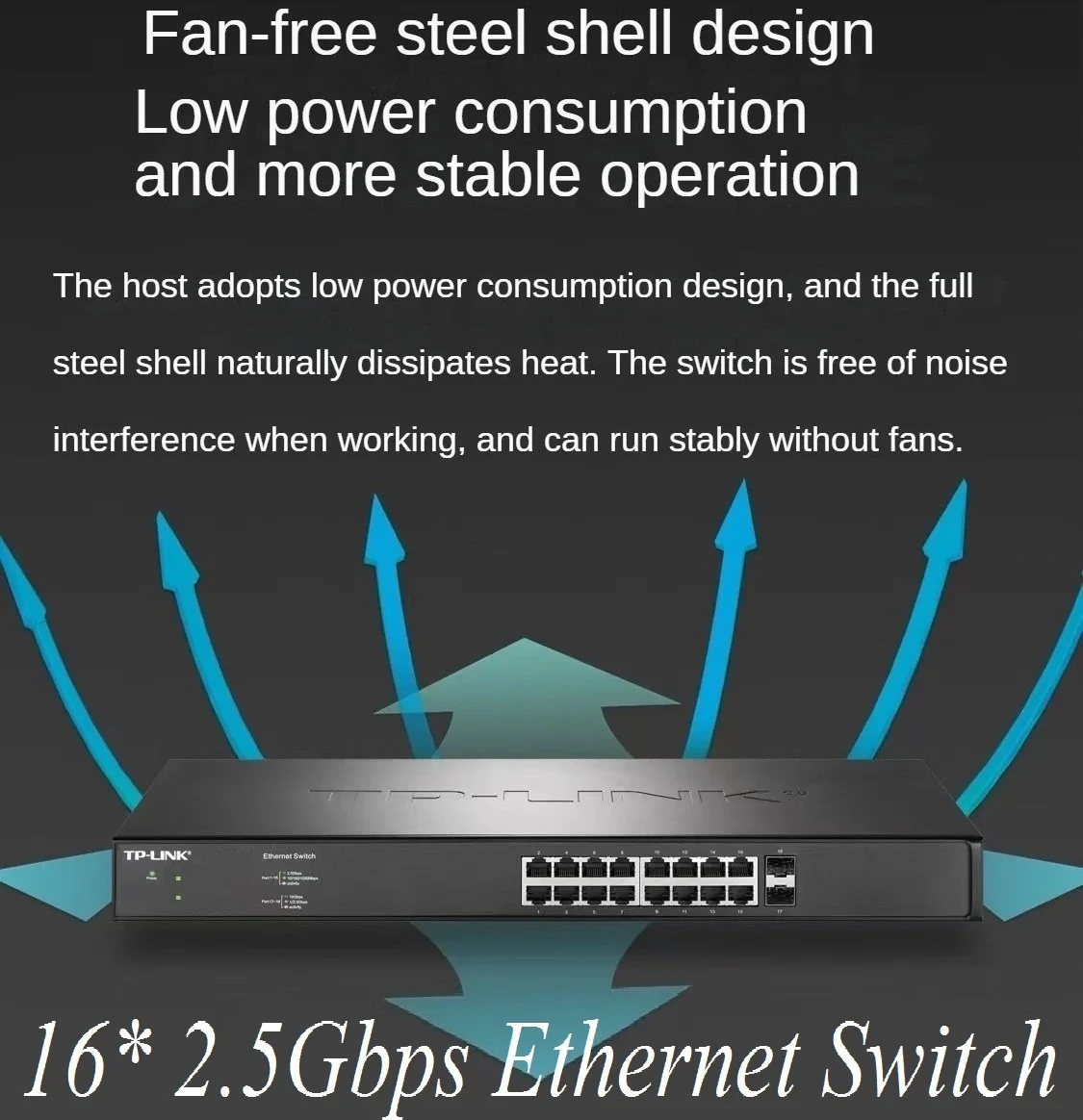 

Plug&Play 16* 2500Mbps RJ45 Ports Switch, 2*10G SFP+ Uplink, 2.5 Gigabit Ethernet Network Switch IEEE 802.3bz/3ab/3x/ae 16K MAC