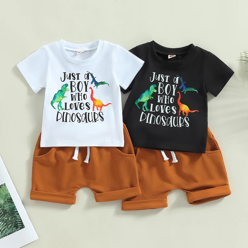 

Toddler Boys Summer Tee Pants Outfit Letter Print Short Sleeve Round Neck Shirt + Elastic Drawstring ShortsTrousers Casual Party