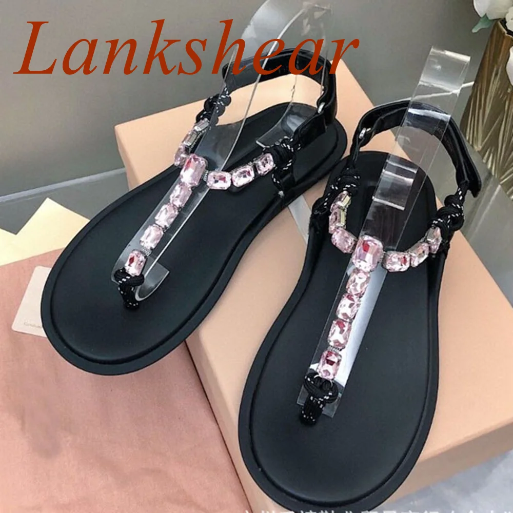 

Round Toe String Bead Women Sandals Mixed Color T-tied Slingback Flat Sole Pinch Toe Summer Sexy Women Shoes 2024 New Arrivals