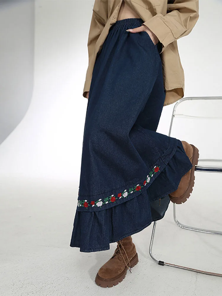 2023 Summer Vintage Elastic Waist Floral Print Mid Long Denim Skirt Women Elegant High Waist Loose A-Line Ladies Pleated Skirt
2023 Summer Vintage Elastic Waist Floral Print Mid Long Denim Skirt Women Elegant High Waist Loose A-Line Ladies Pleated Skirt