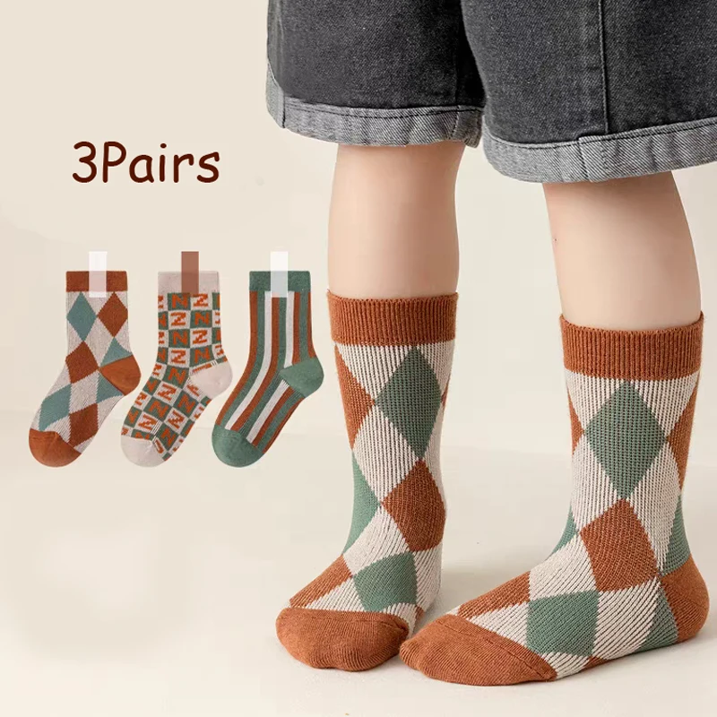 

Детские носки, осенне-зимние носки, хлопковые носки с двойными иглами, теплые носки до щиколотки для маленьких мальчиков и девочек, 3 пары в упаковке